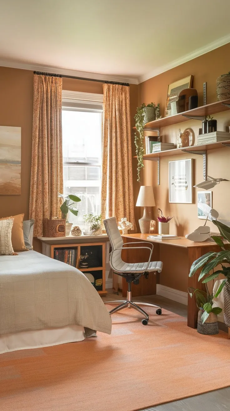 Relax and recharge in this cozy guest room and home office, complete with comfortable furnishings and calming decor.