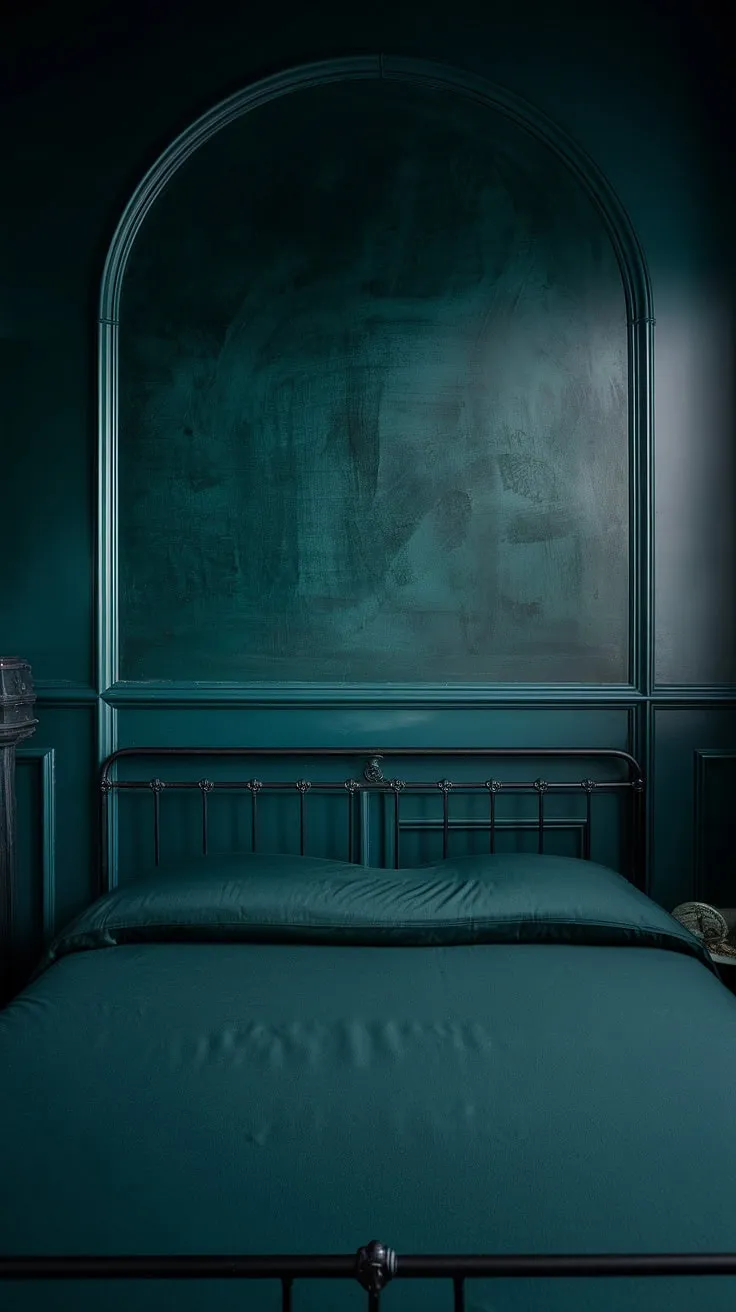 Transform your space with dark green bedroom ideas that showcase a moody atmosphere through a striking black and dark green color scheme.