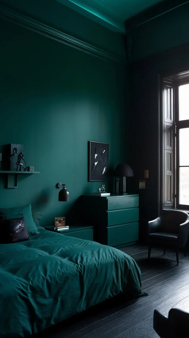 Discover dark green bedroom ideas that transform your space into a moody sanctuary with black accents and rich dark home decor.