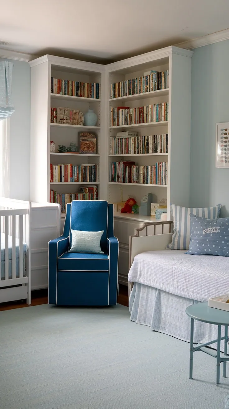 Transforming a nursery into a versatile space? This nursery daybed is the key!  The clever nursery room design incorporates a comfortable daybed, perfect for overnight guests or a cozy reading nook.  This toddler bedrooms setup is both stylish and practical, offering a beautiful and functional nursery room inspiration.  Get inspired for your own kids room inspiration with this charming and functional space.