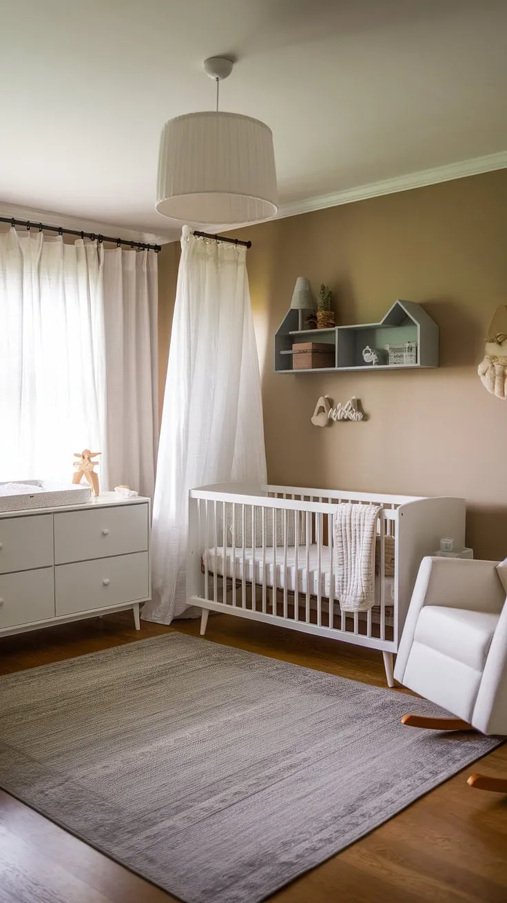 Serene and stylish, this daybed nursery room offers the perfect blend of comfort and functionality.  The nursery daybed provides a cozy space for naps and playtime, while the clean white furniture and gray accents create a calming atmosphere ideal for both baby and guests. This nursery guest room design is a dream come true, offering inspiration for toddler bedrooms and a perfect example of kids room inspiration and nursery room inspiration.