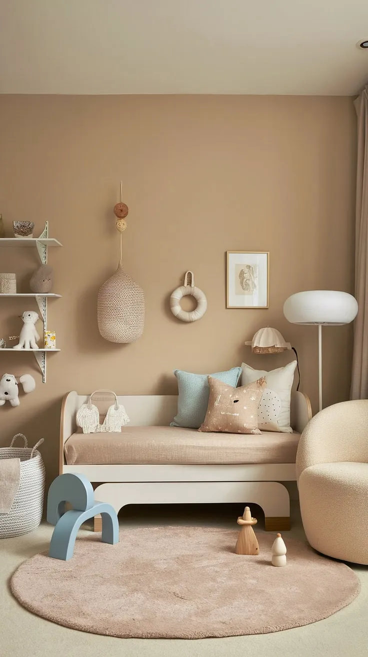 Dreamy nursery room inspiration featuring a stylish nursery daybed. This nursery room design effortlessly combines comfort and elegance, creating a welcoming nursery guest room perfect for naps and overnight stays.  The versatile space is ideal for toddler bedrooms and offers a beautiful example of how a daybed can be the centerpiece of a functional and aesthetically pleasing kids room.  This nursery daybed setup is a must-see for parents seeking inspiration.