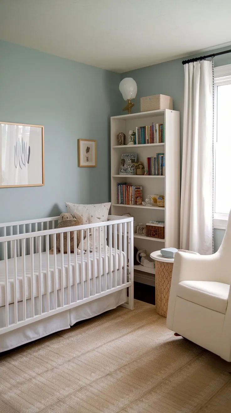This serene daybed nursery room offers the perfect blend of style and functionality.  The nursery daybed provides a cozy space for naps and playtime, while the thoughtful nursery room design ensures a calming atmosphere for both baby and guests.  Ideal for toddler bedrooms, this space is brimming with kids room inspiration and serves as a beautiful example of nursery room inspiration, even functioning as a charming nursery guest room.