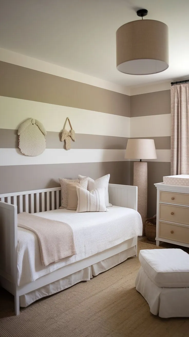 Serene and stylish, this daybed nursery room offers the perfect blend of comfort and practicality.  The neutral palette creates a calming atmosphere, ideal for both baby's naps and overnight guests.  A clever nursery room design, it seamlessly transitions from nursery guest room to toddler bedrooms as your little one grows. This kids room inspiration showcases how a nursery daybed can be the heart of a beautiful and functional space.  It's the ultimate nursery room inspiration for parents seeking a sophisticated yet child-friendly environment.