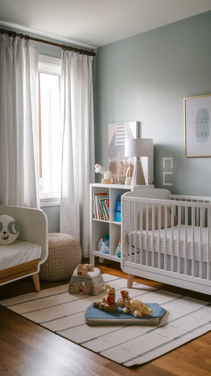 This nursery guest room boasts a charming daybed nursery room design, ideal for naps and overnight guests. The airy space, filled with natural light and thoughtful touches, provides a calming atmosphere for little ones.  Find inspiration for your own toddler bedrooms and discover the magic of a nursery daybed in this kids room inspiration.