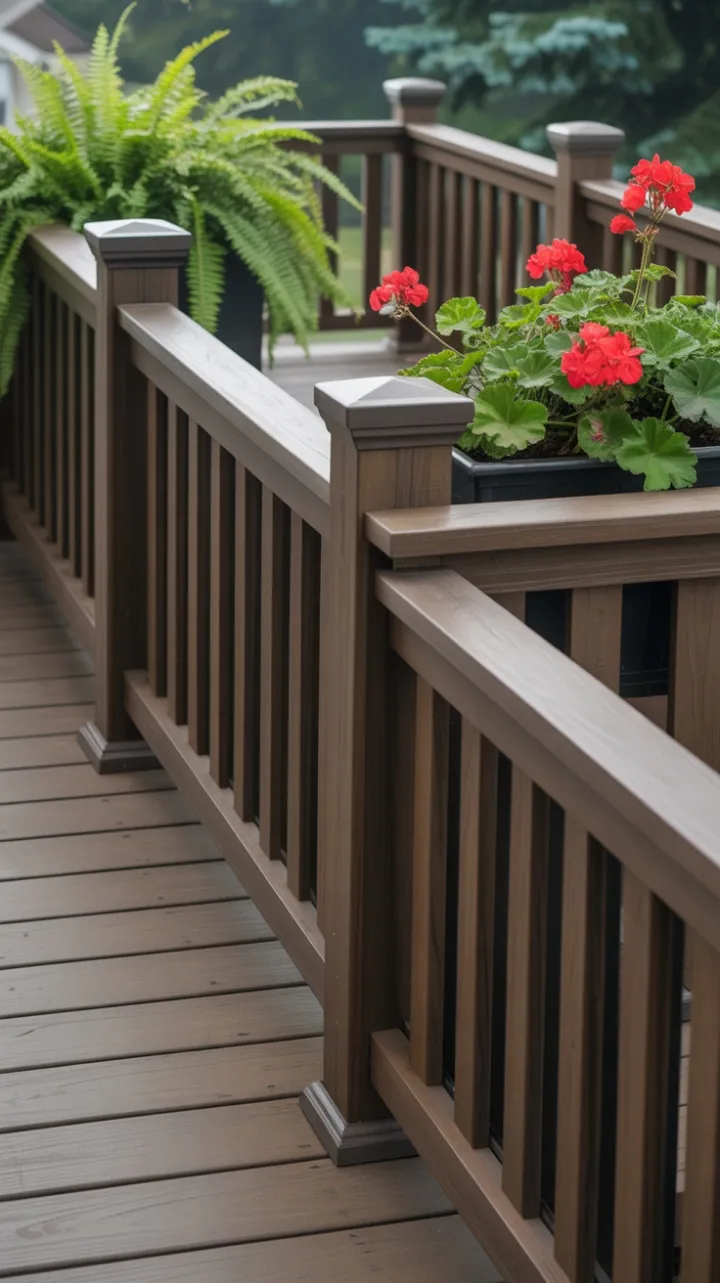 Sunlit Sanctuary on a Modern Composite Deck with Lush Ferns and Geraniums