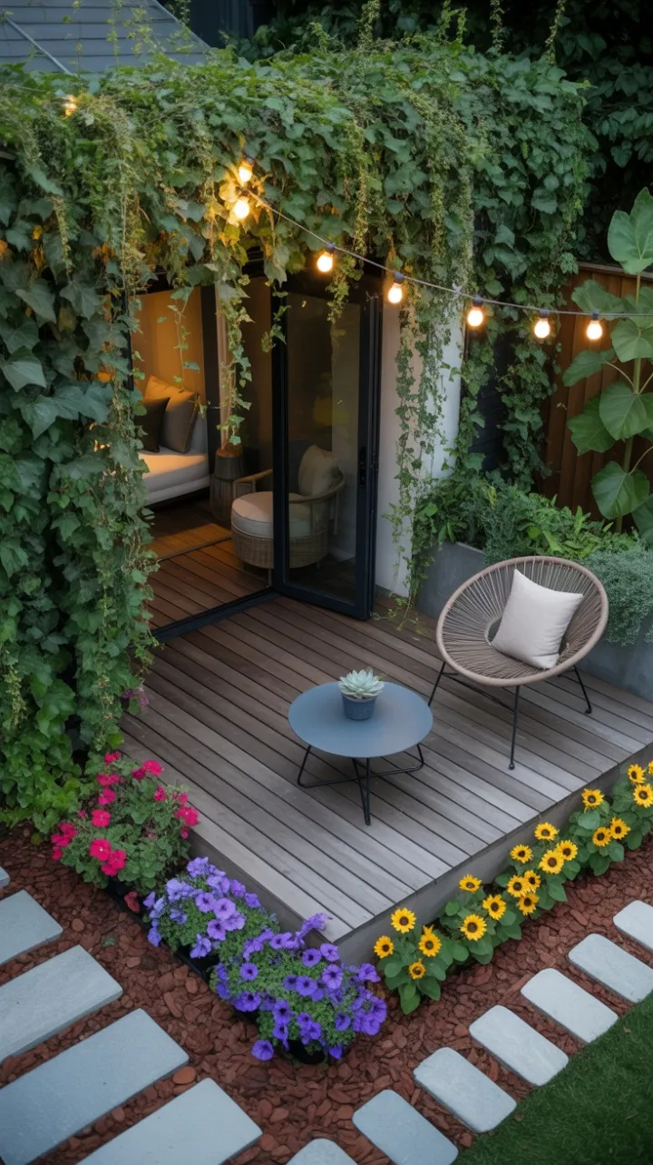 Twilight Garden Retreat on a Gray Paver Deck