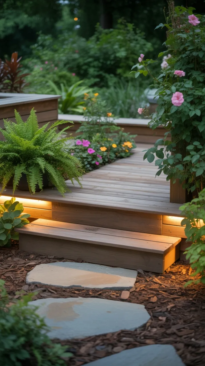Tranquil Garden Deck Bathed in Warm Light
