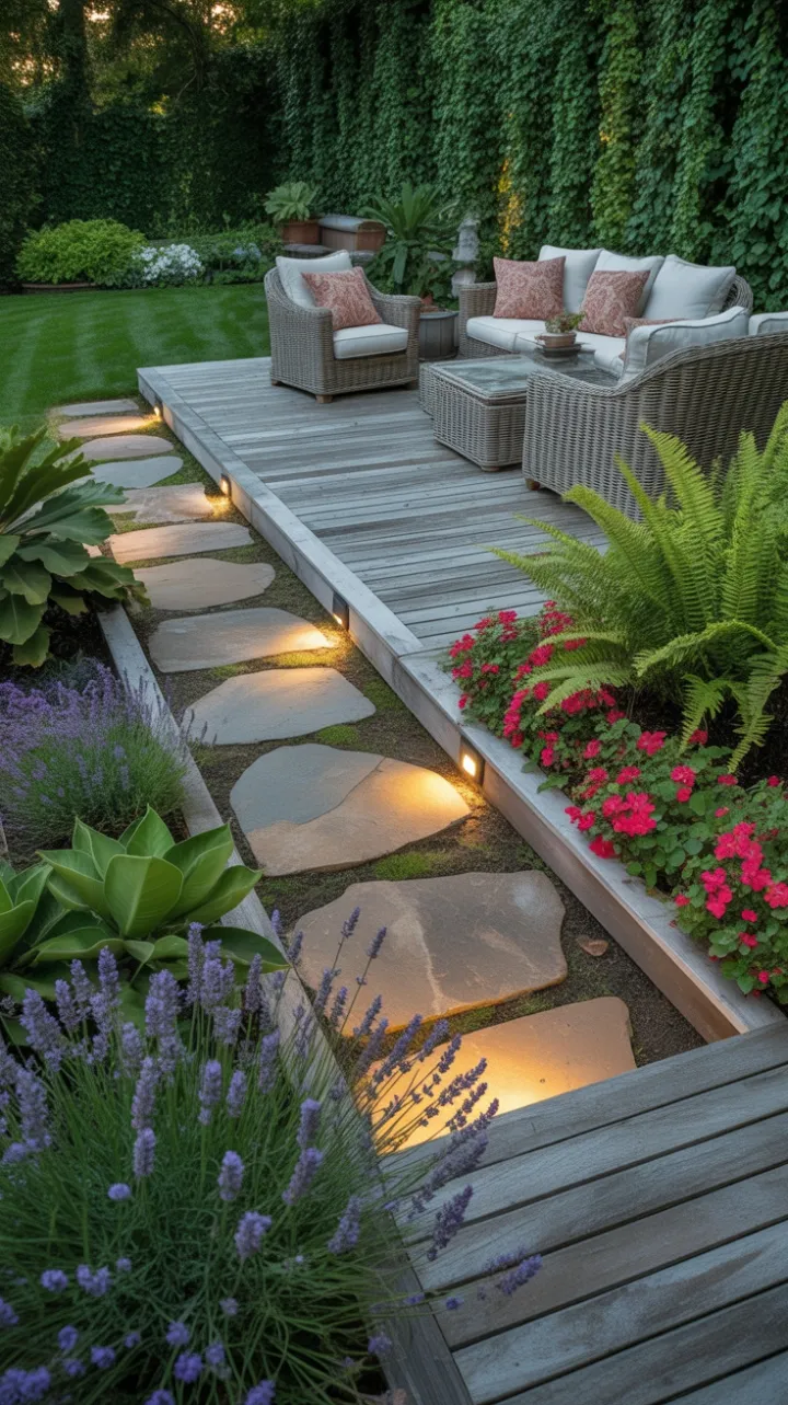 Warm Afternoon Deck Retreat Amid Lavender and Ivy
