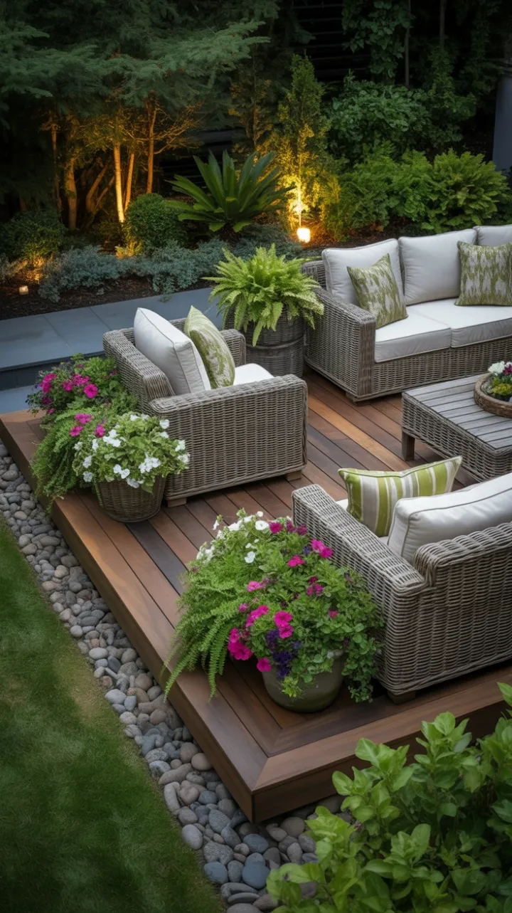 Elegant Garden Deck Bathed in Late Afternoon Light