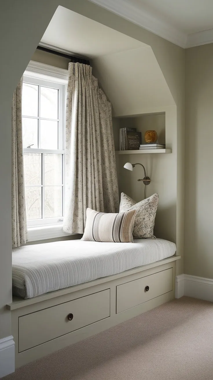 Maximize space and style in this charming den bedroom.  The built-in bed for small bedroom, nestled around the window, offers a cozy retreat.  This built-in single bed with storage cleverly utilizes every inch, showcasing brilliant compact bedroom ideas and space-saving built-in bed ideas.  Built-in furniture bedroom solutions like this transform a small built-in bedroom into a functional and inviting haven.
