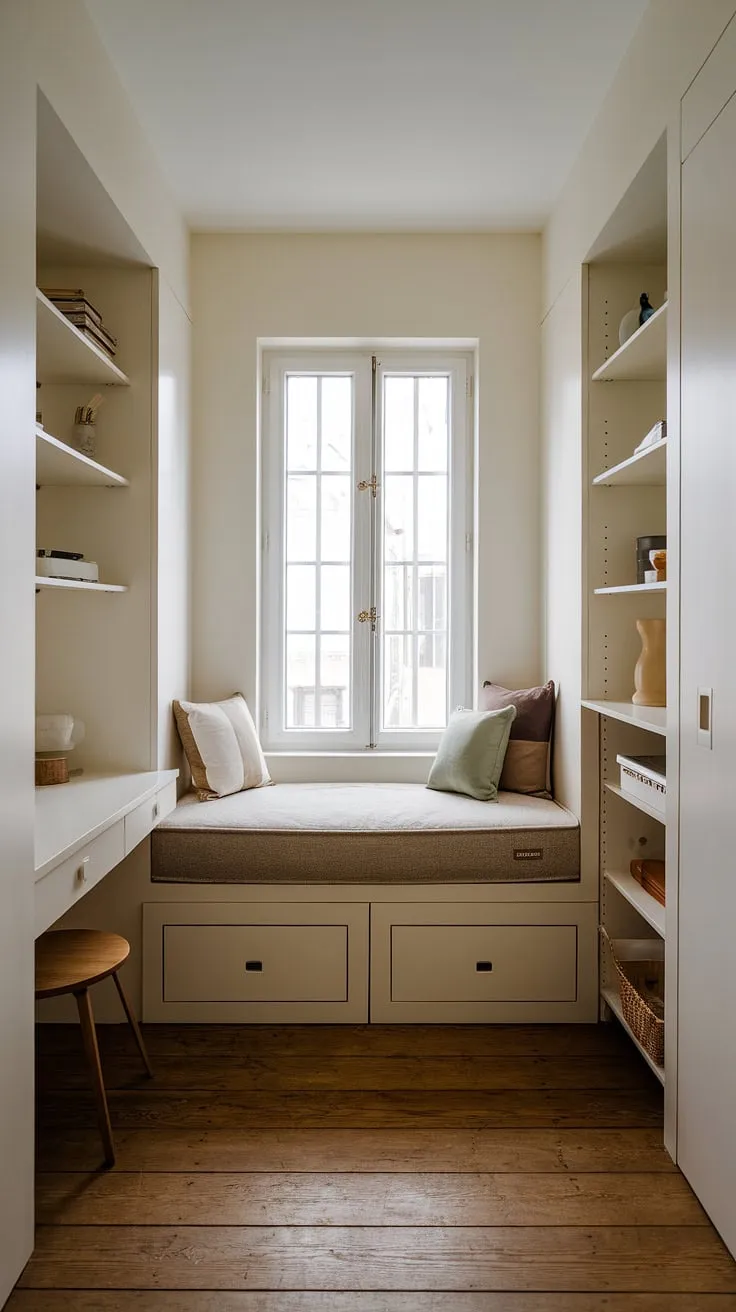 This small built-in bedroom showcases ingenious space-saving built-in bed ideas. The built-in bed for small bedroom, complete with storage, transforms this den bedroom into a haven of calm and functionality. Built-in furniture bedroom perfection.
