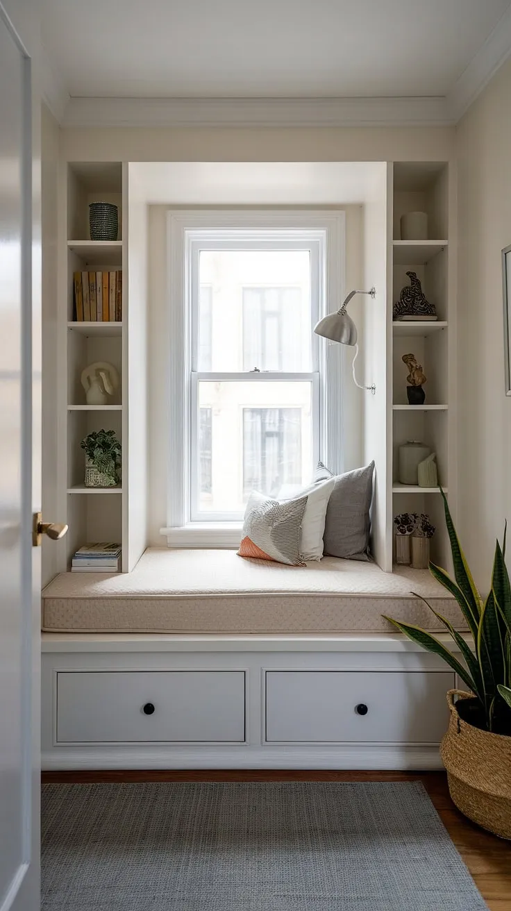 This small built-in bedroom is a masterclass in efficient design. The built-in bed around window, complete with bed with built-in storage on either side, is the ultimate space-saving built-in bed idea.  Perfect for a compact bedroom, this built-in furniture bedroom solution transforms a small room into a cozy and functional den bedroom.  The built-in bed for small bedroom is both stylish and practical.