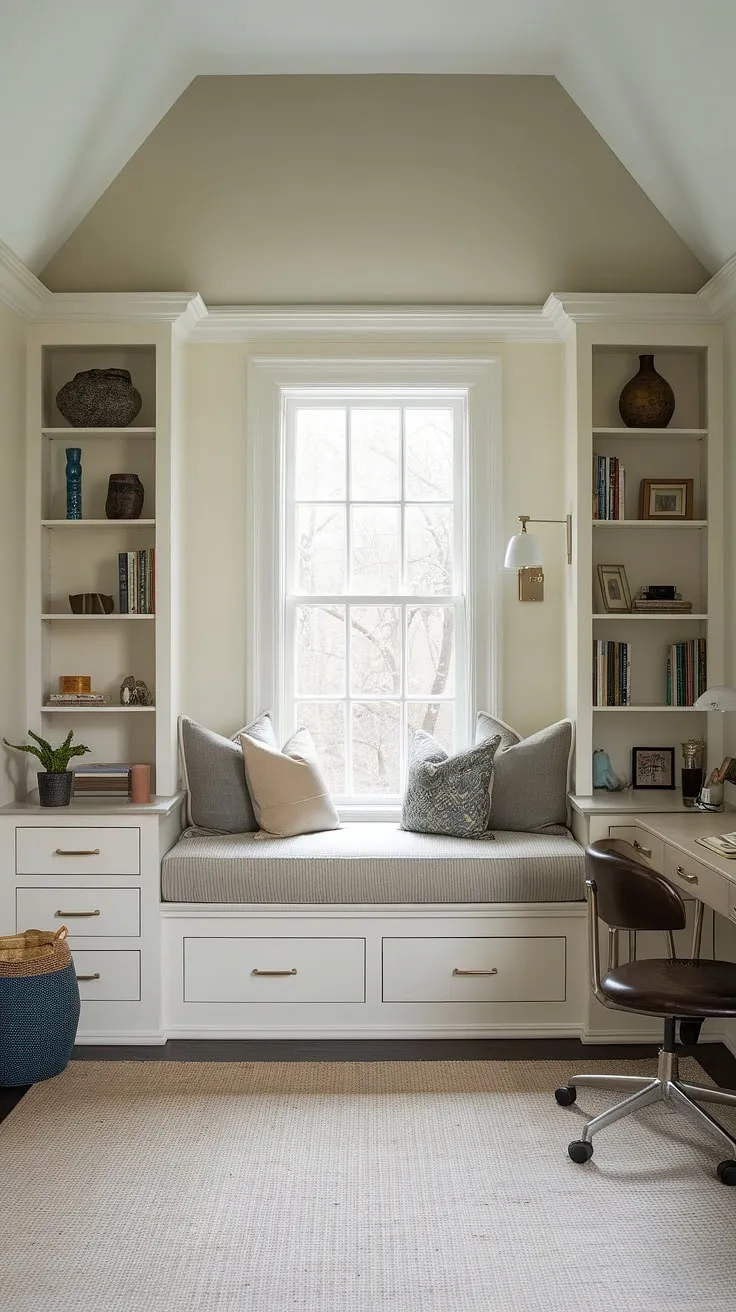 This small built-in bedroom is a masterclass in efficient design.  The built-in bed for small bedroom, cleverly built around the window, features ample storage on either side.  With built-in furniture bedroom and a bed with built-in storage, this built-in bed small room is the ultimate example of space-saving built-in bed ideas.  Perfect for a den bedroom, it showcases how compact bedroom ideas can create a truly relaxing retreat.