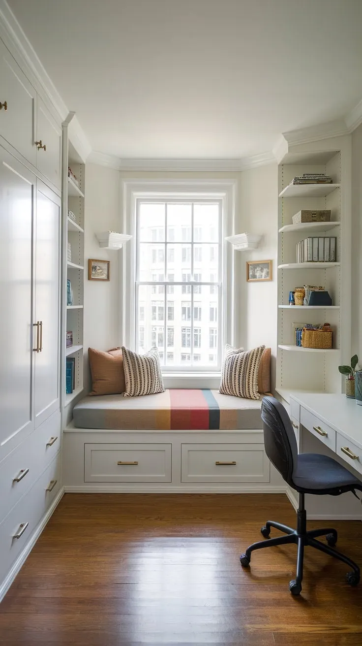 Maximize your space with this ingenious den bedroom design!  A built-in bed for small bedroom, nestled around the window, offers ample storage and natural light. This small built-in bedroom showcases the perfect blend of functionality and style, featuring a built-in single bed with storage, a built-in wardrobe, and a desk – all seamlessly integrated.  Brilliant compact bedroom ideas and space-saving built-in bed ideas for maximizing every inch.  The built-in bed around window is a true marvel of built-in furniture bedroom design.  A built-in bed small room solution that's both beautiful and practical.