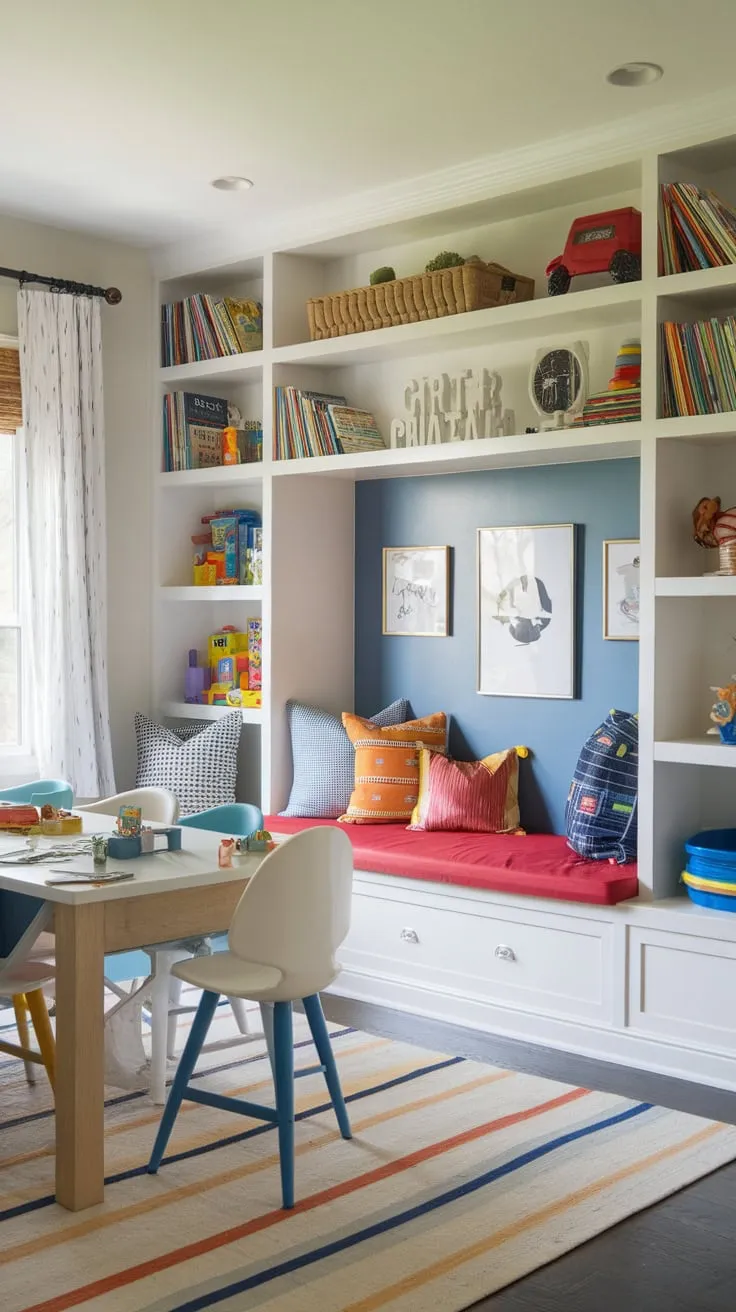 A Den Playroom Combo maximizes space with integrated play areas, a reading nook, and stylish design elements for both kids and adults.