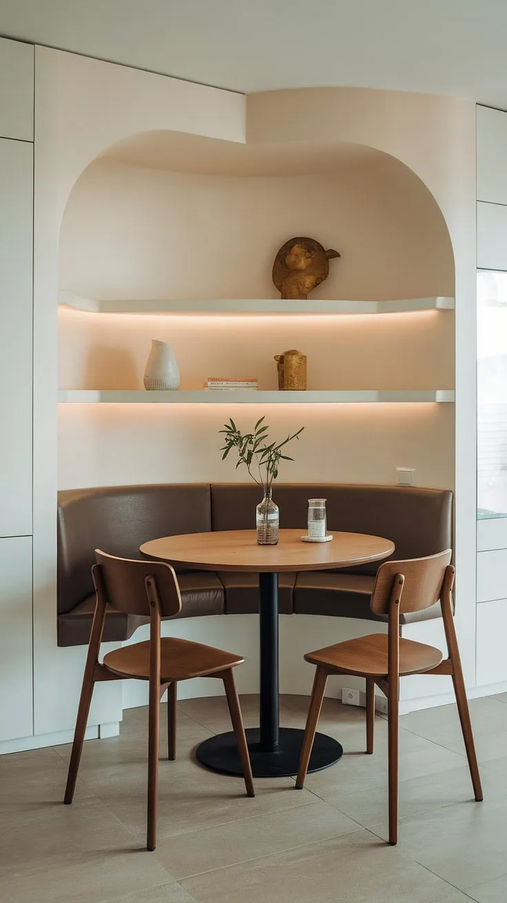 My small apartment's dining nook is more than just a dining area—it's a reading nook, a breakfast nook, and a stylish banquette nook all in one. This corner nook is the heart of my home.