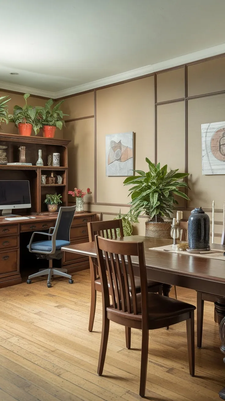 A harmonious home office dining room: this office in dining room design proves that a traditional home office can be both productive and inviting. The result? A stylish dining room and a perfectly functional workspace.