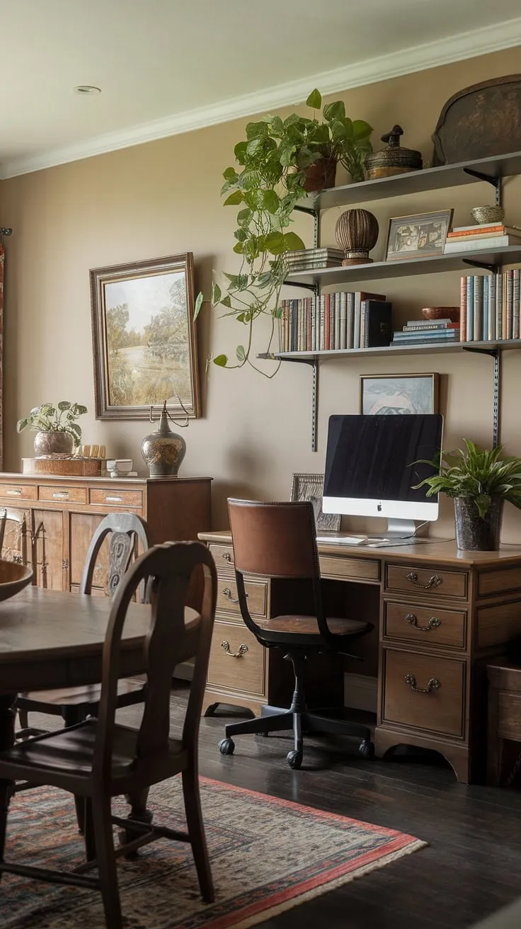 A home office dining room solution that's both practical and beautiful. This office in dining room setup proves that a traditional home office can thrive even in a smaller space.