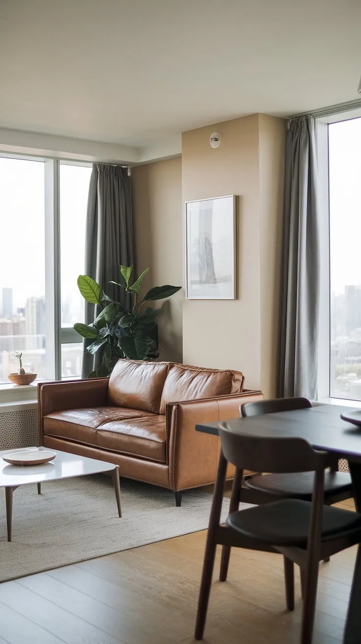 Urban living redefined: This stunning dining sitting room combo seamlessly blends comfort and style, offering a sophisticated dining room layout and a cozy living room layout all in one. The perfect blend of formal living room elegance and everyday practicality.