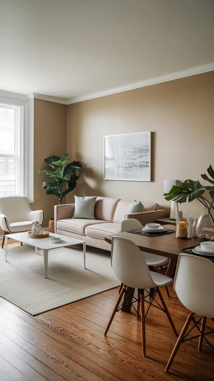 This dining and sitting room combo proves that a small space can be both stylish and practical. A clever dining room remodel, this living room dining room combo offers the best of both worlds without sacrificing comfort or style.