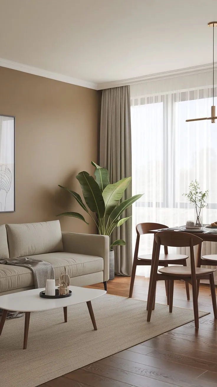 Seamless style in this dining sitting room combo; the perfect blend of relaxation and dining in one space. This dining and sitting room combo offers a flexible living room layout, ideal for both intimate dinners and cozy evenings.