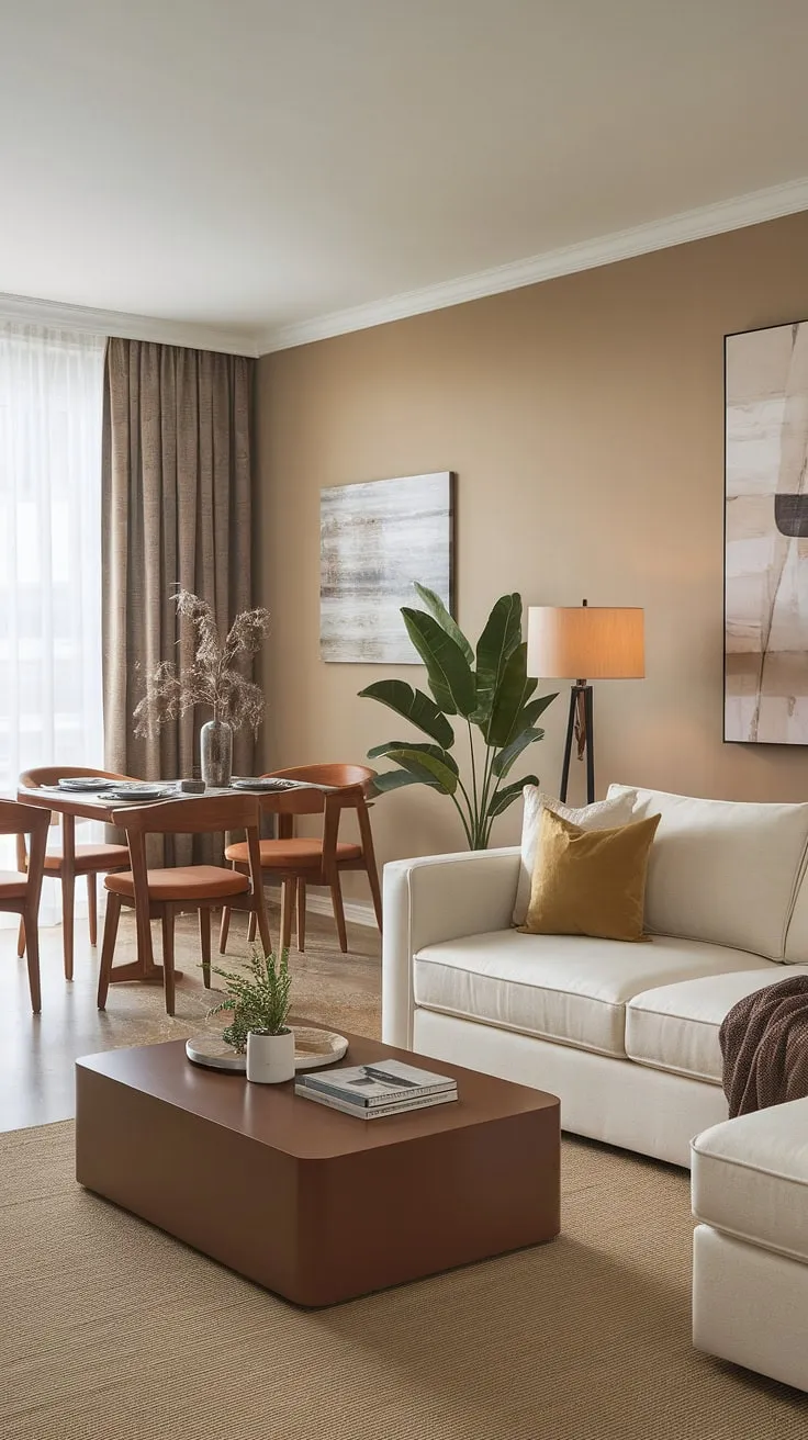 This dining and sitting room combo redefines space efficiency. A stunning dining room remodel showcasing a practical yet sophisticated living room dining room combo, ideal for modern living.