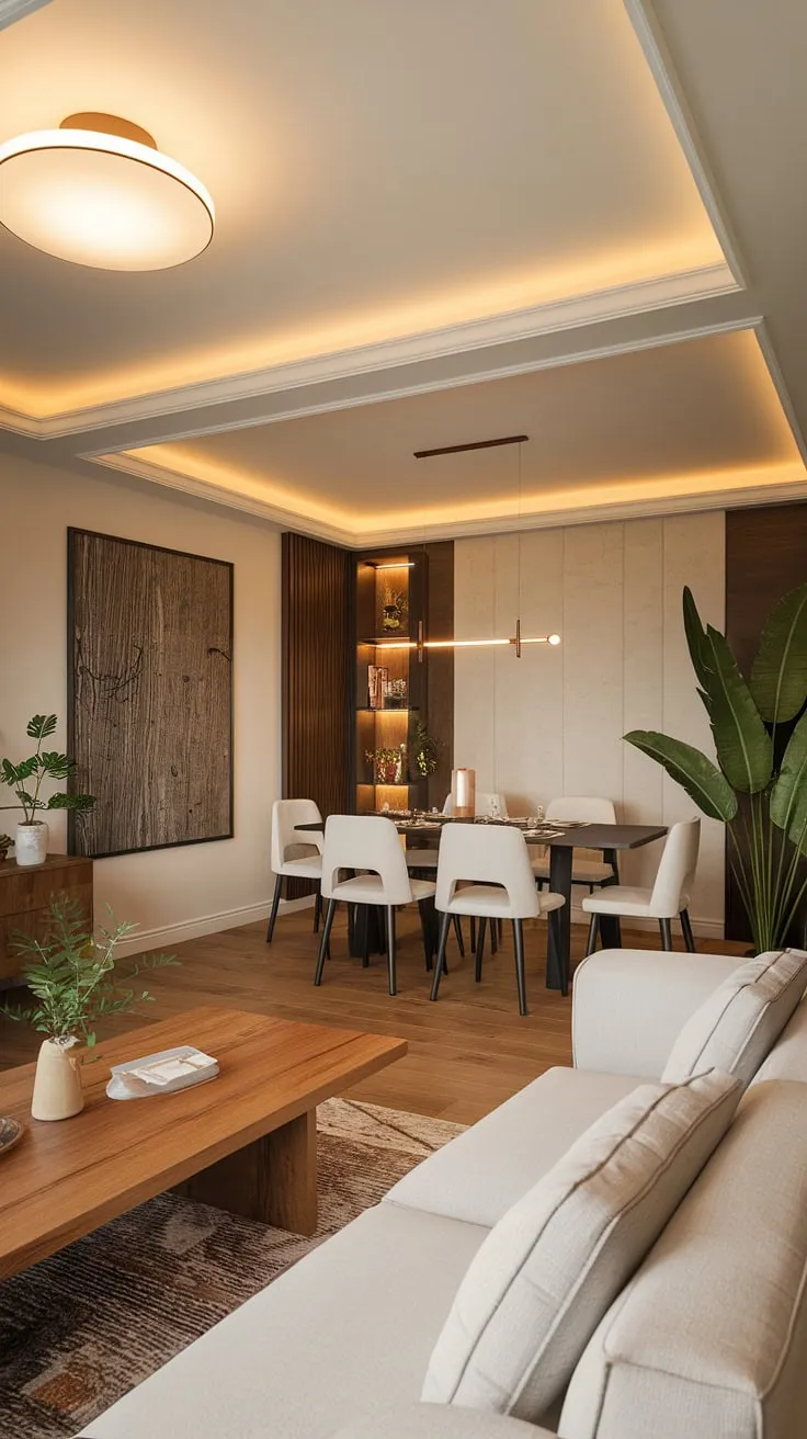 Seamless style in this dining sitting room combo; the perfect blend of formal living room elegance and practical dining room layout.