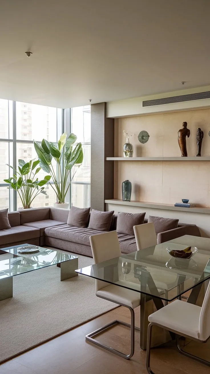 Effortless elegance in this dining sitting room combo. The seamless flow between living room layout and dining room layout creates a sophisticated and spacious feel, perfect for both relaxing evenings and formal dinners.