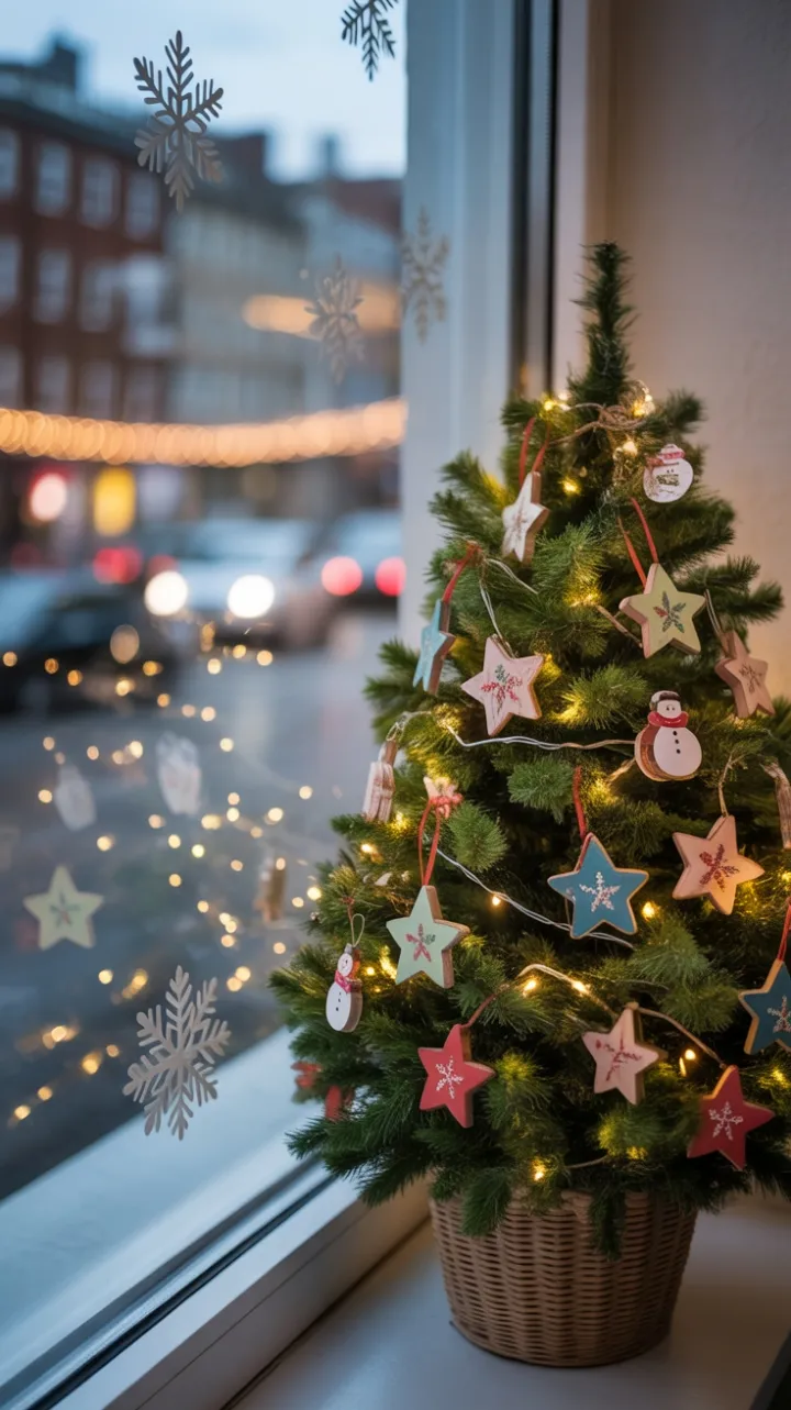 Windowsill Wonderland of Handcrafted Ornaments and Twinkling City Lights