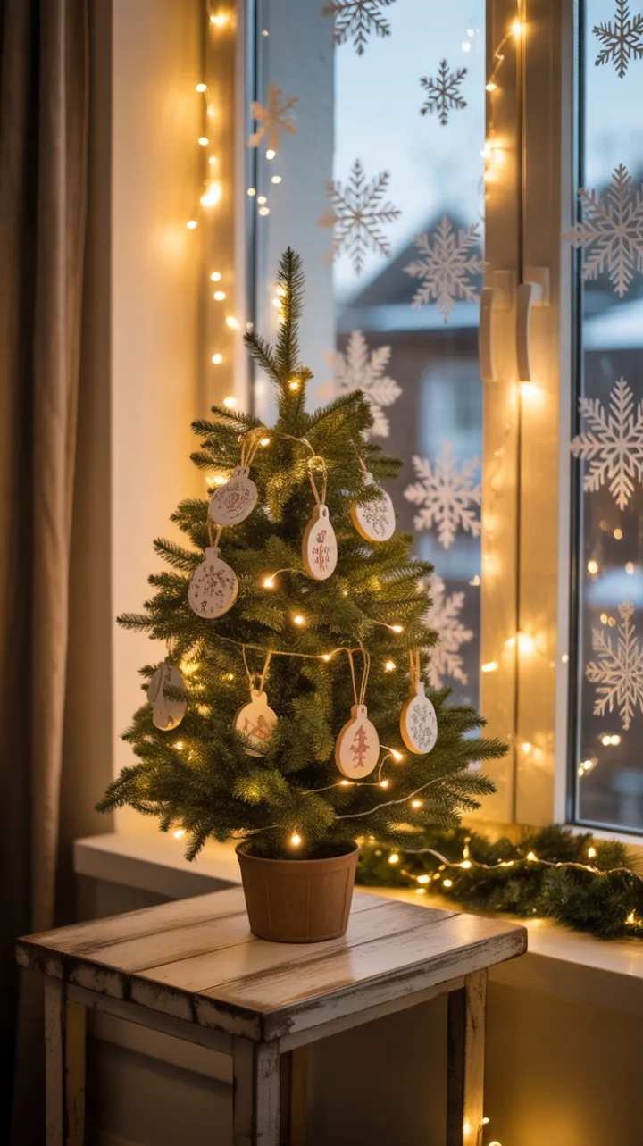 Cozy Apartment Christmas with a Mini Evergreen and Warm Fairy Lights