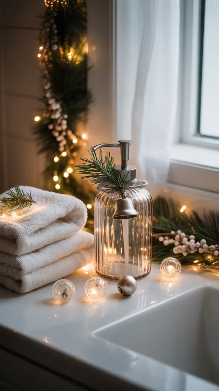 Cozy DIY Christmas Charm on a Serene Bathroom Counter
