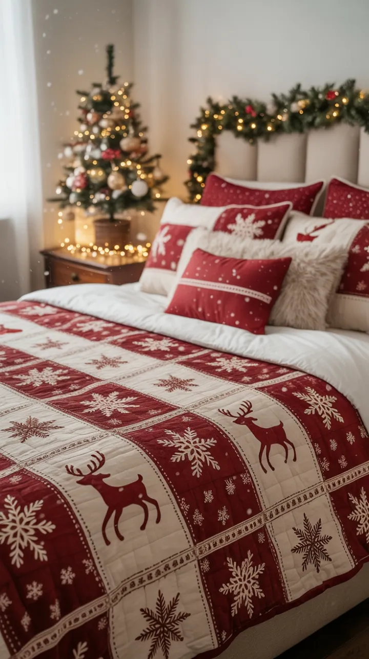 Patchwork Reindeer Dreams in a Cozy Christmas Bedroom