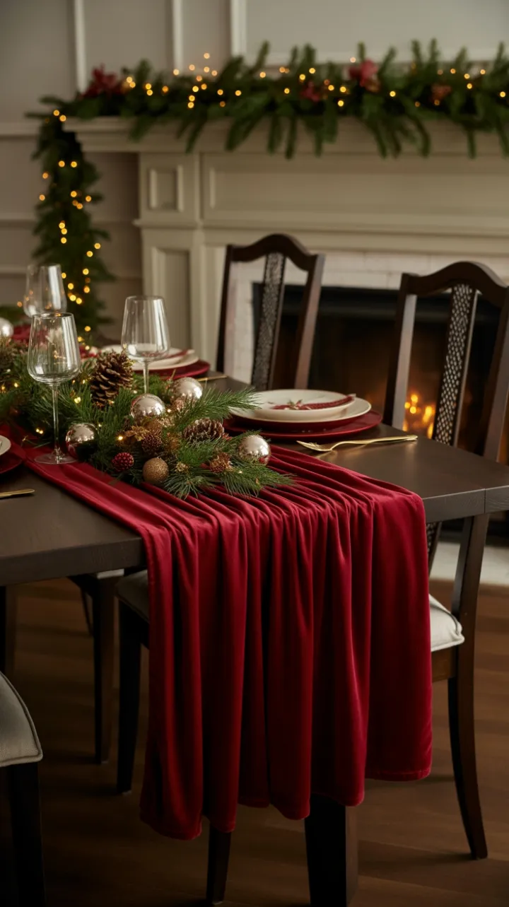 Crimson Velvet Holiday Table by the Hearth