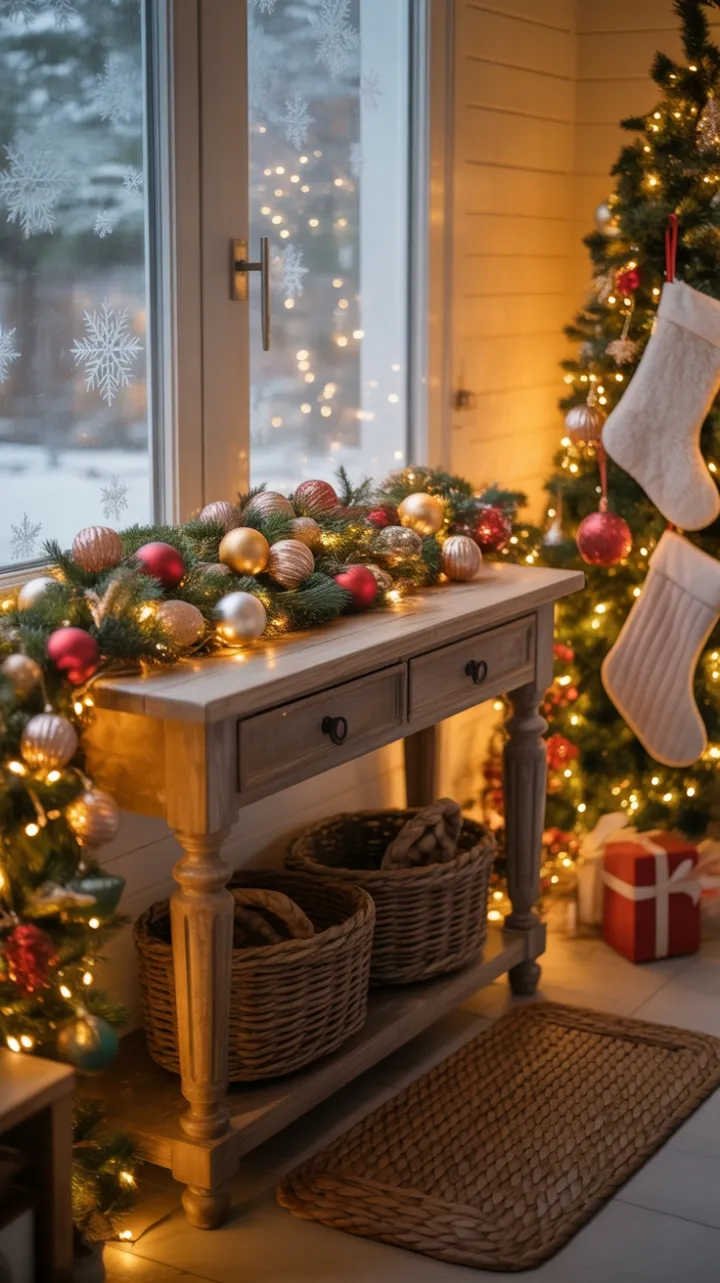 Twinkling Rustic Welcome – Cozy Christmas Entryway