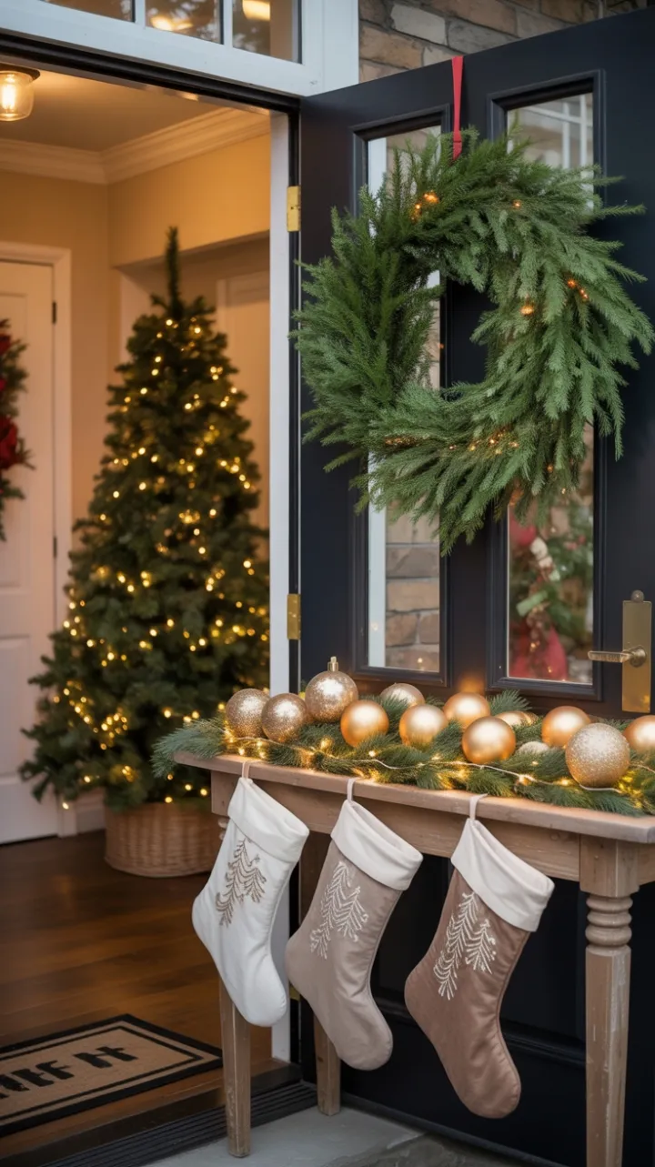 Cozy Golden Glow Holiday Entryway