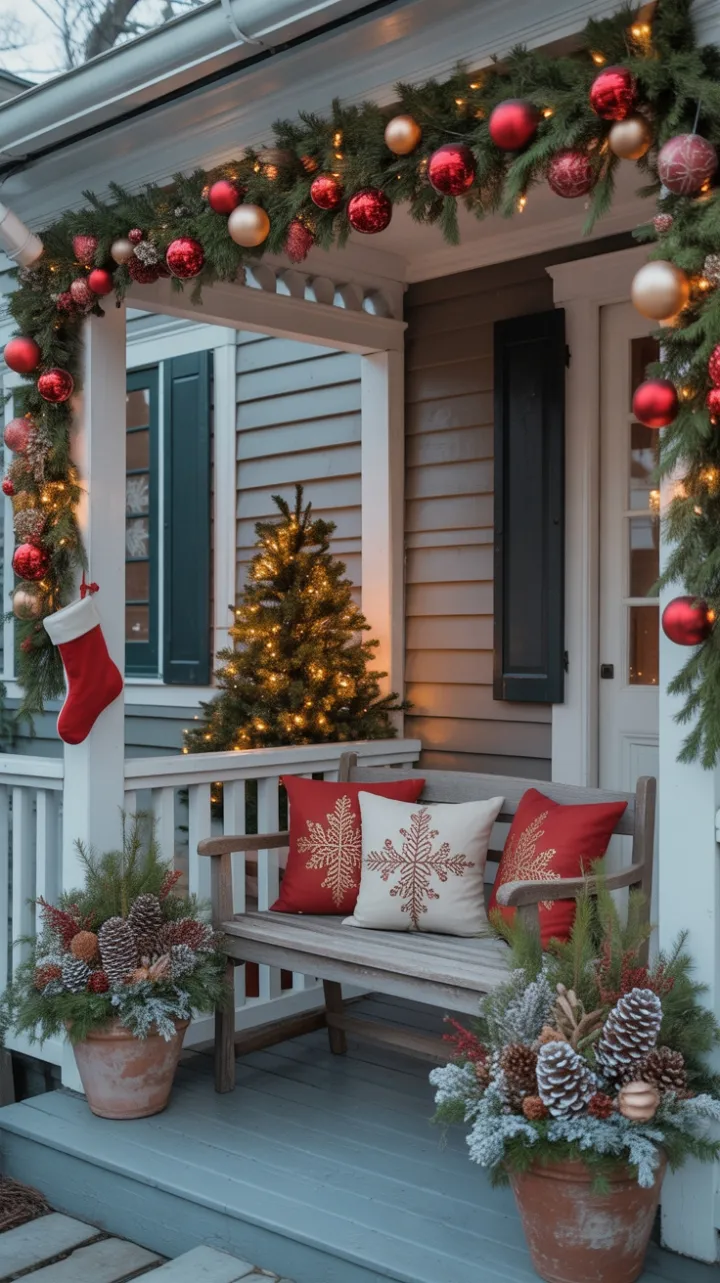 Twilight Welcome with Evergreen Garland and Twinkling Lights