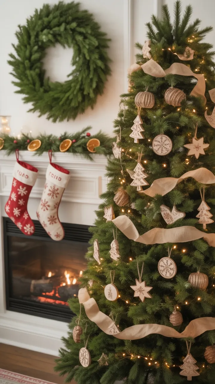 Handcrafted Rustic Christmas Hearth Bathed in Firelight
