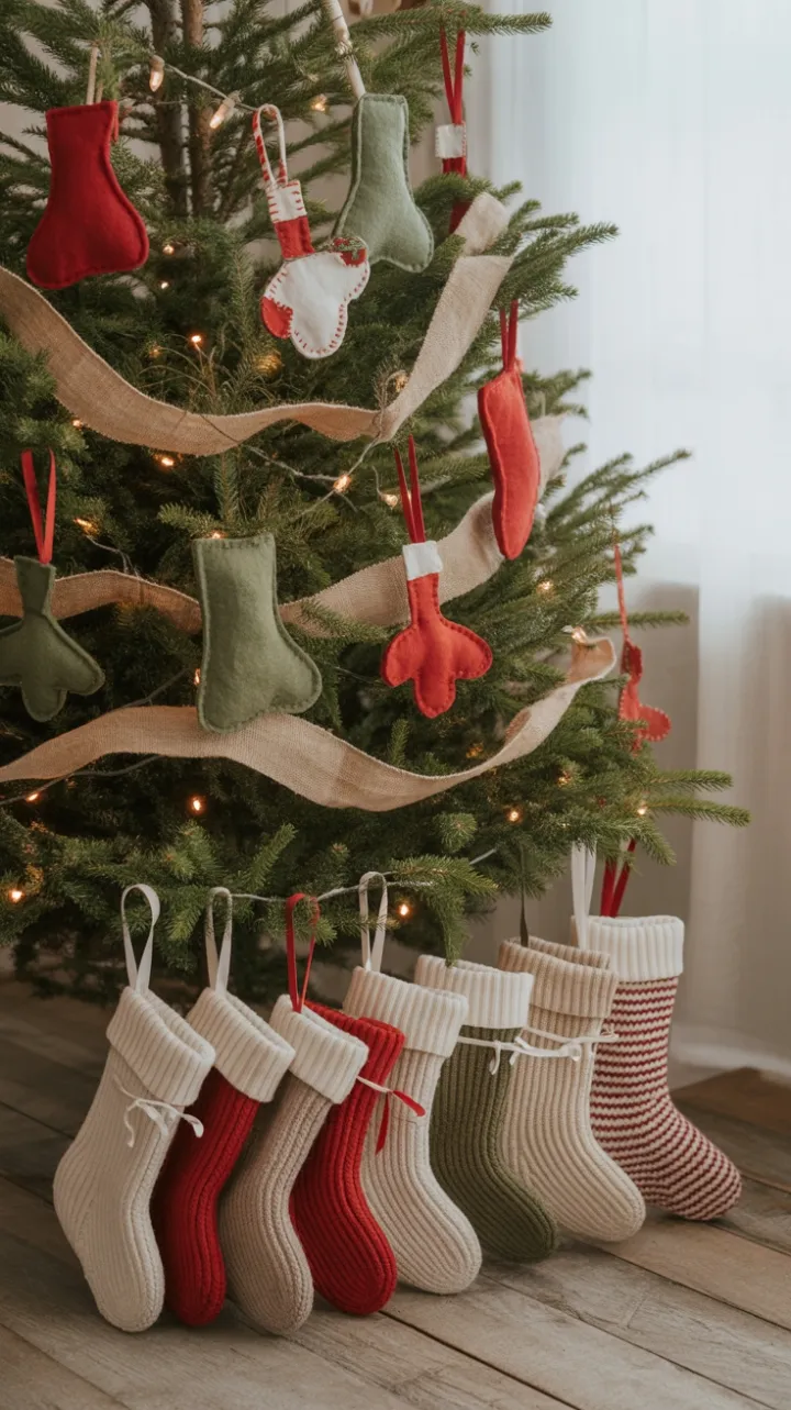 Cozy Rustic Christmas – Felt Ornaments, Burlap Garland and Knitted Stockings