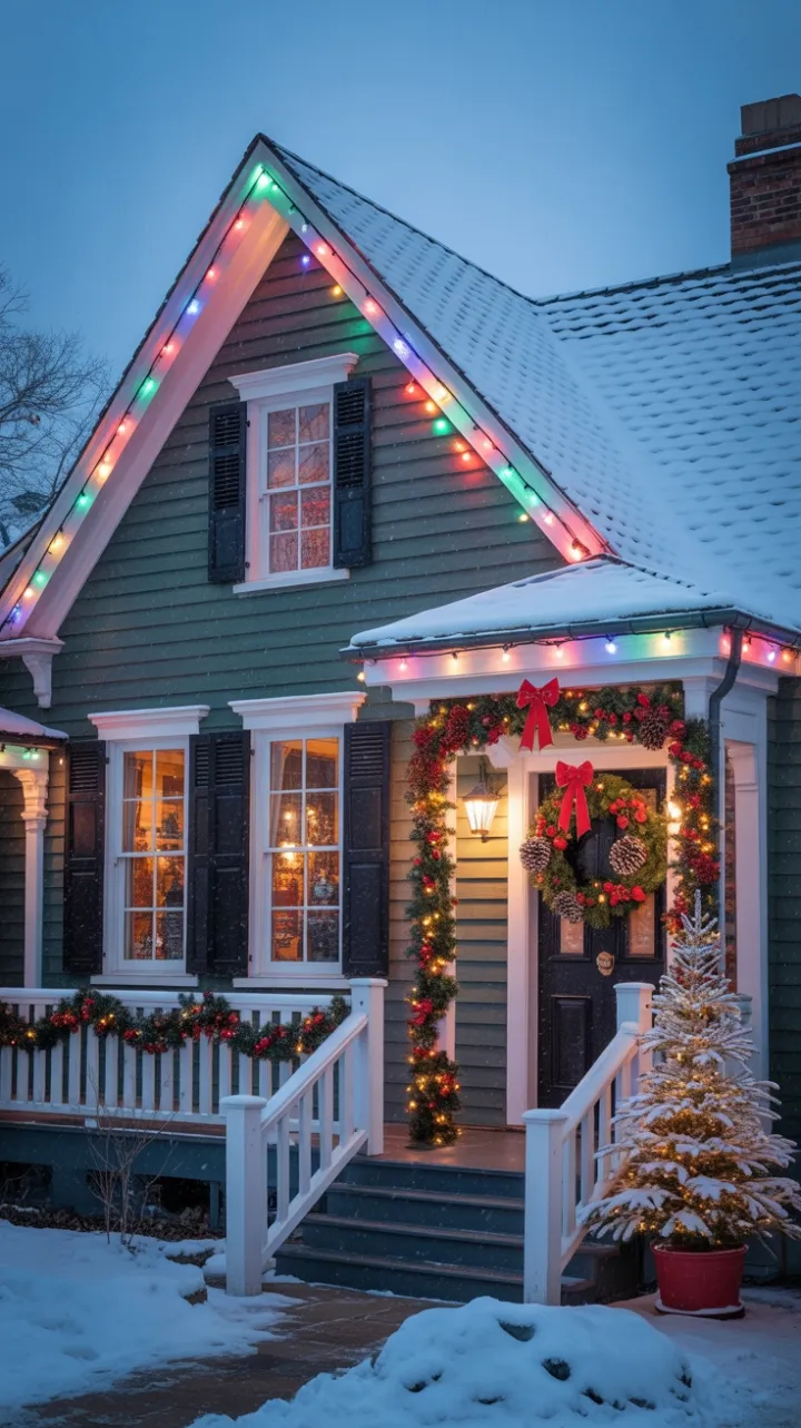 Snow-Kissed Victorian Home Wrapped in Twinkling Holiday Lights