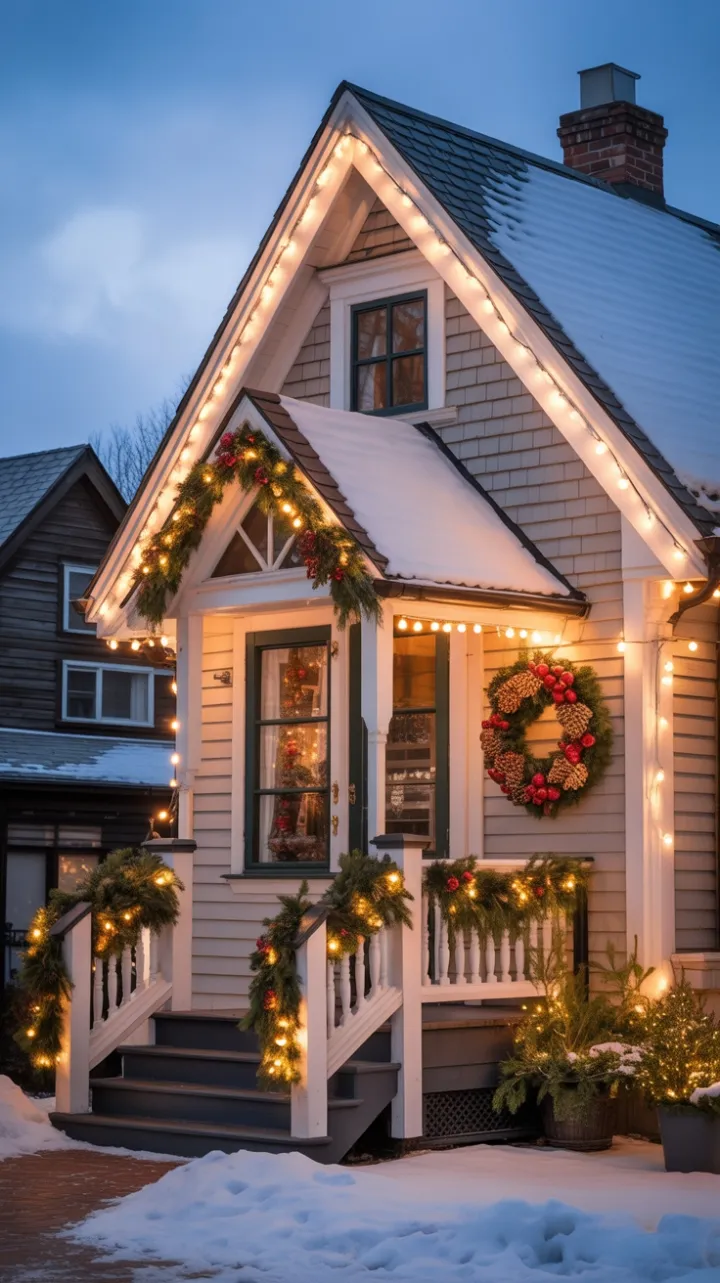 Snow-Kissed Victorian Home Dressed in a Warm Christmas Glow
