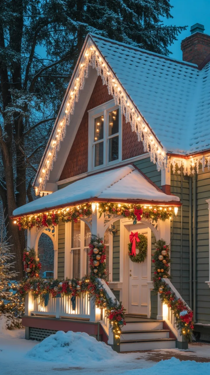 Dusk-Lit Victorian Dressed for Christmas