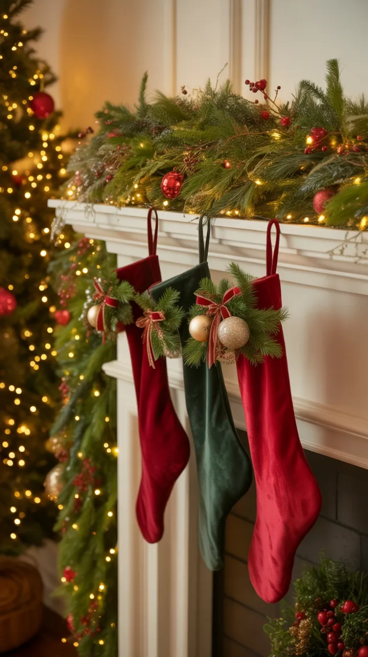 Velvet Stockings on a Twinkling Holiday Mantel