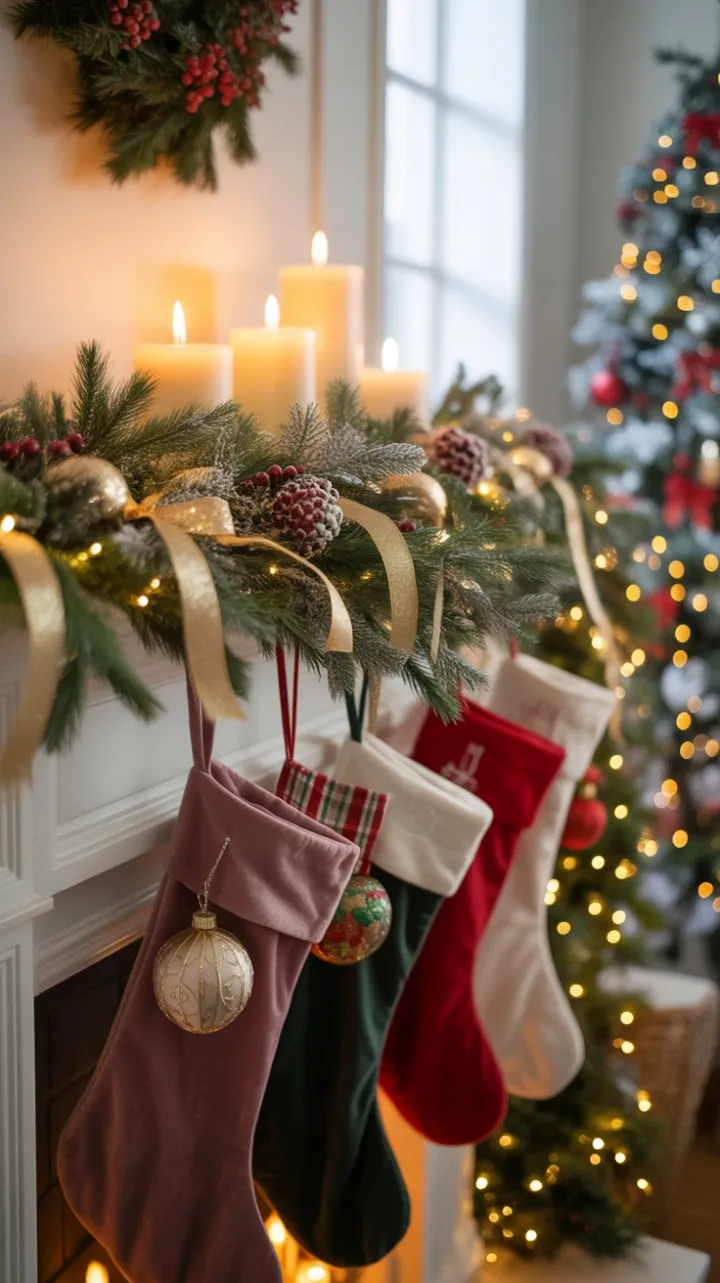 Velvet Stockings Beneath a Glittering Pine Garland