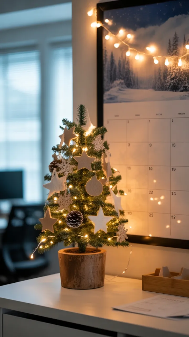 Cozy Handmade Christmas Tree Brightening a Modern Desk