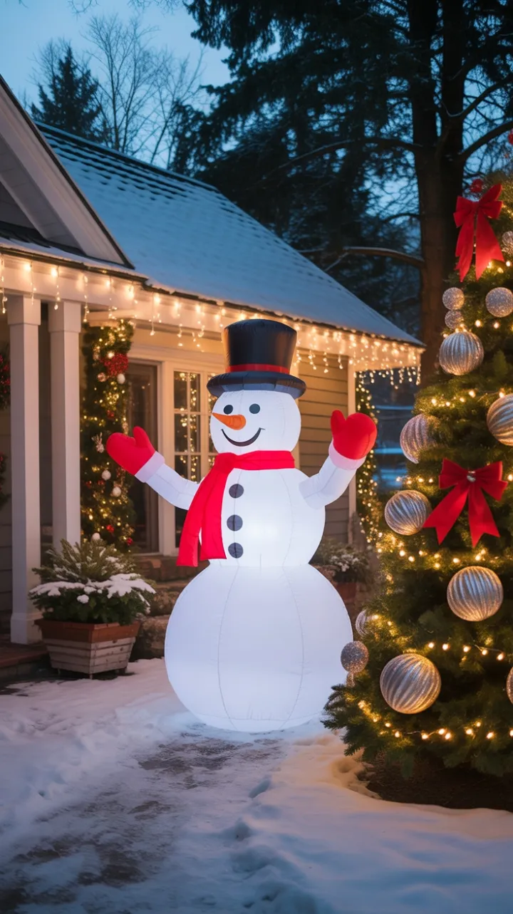 Sunset-Lit Snowman in a Sparkling Holiday Garden