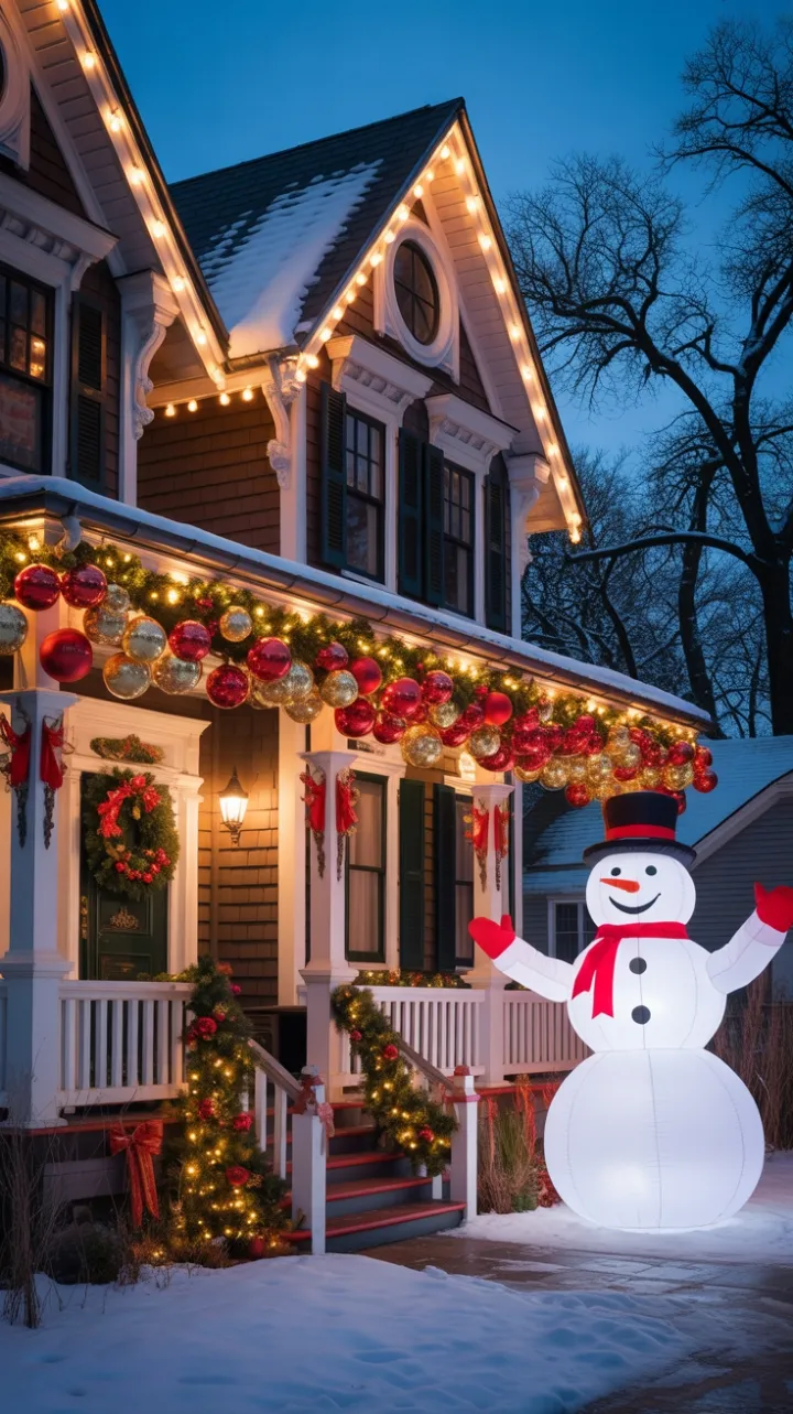Victorian Christmas Glow on a Snow-Kissed Porch