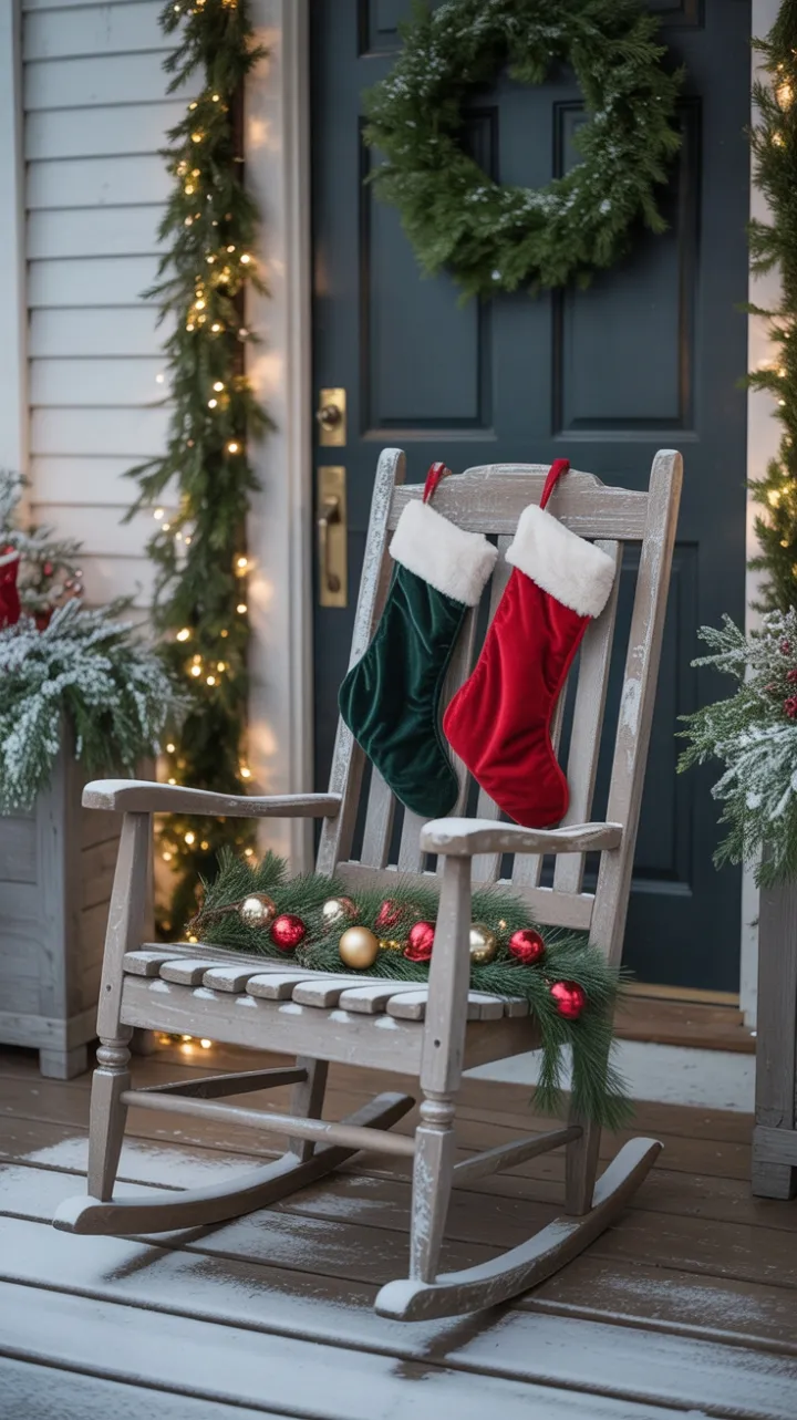 Snow-Kissed Holiday Rocker Draped in Velvet and Gold