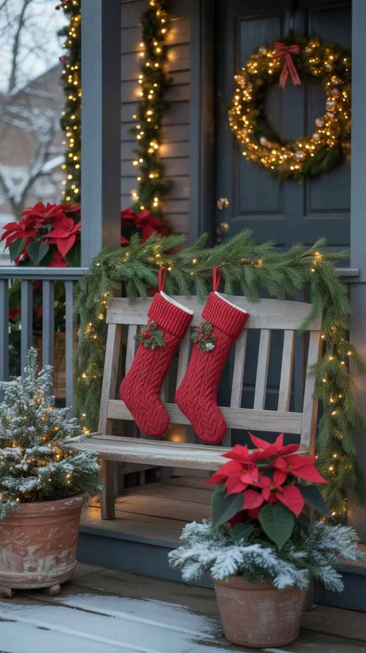 Snow-Kissed Porch Aglow with Holiday Cheer