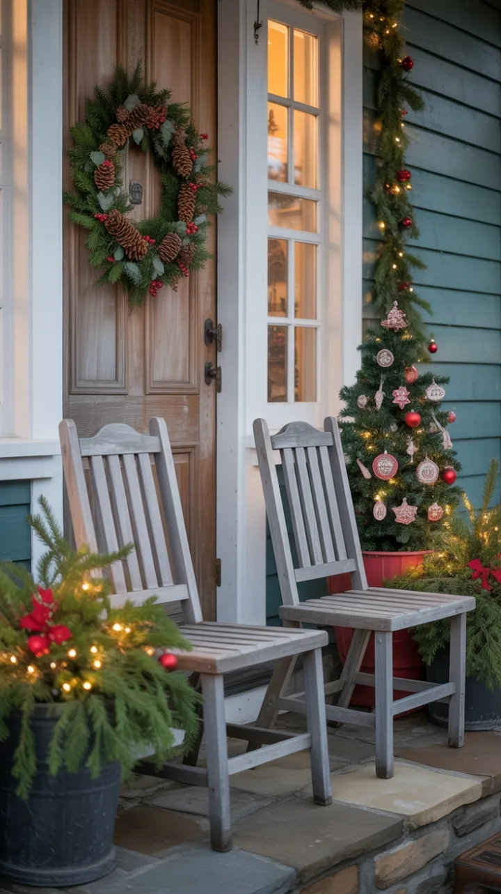Warm Welcome on a Rustic Christmas Porch